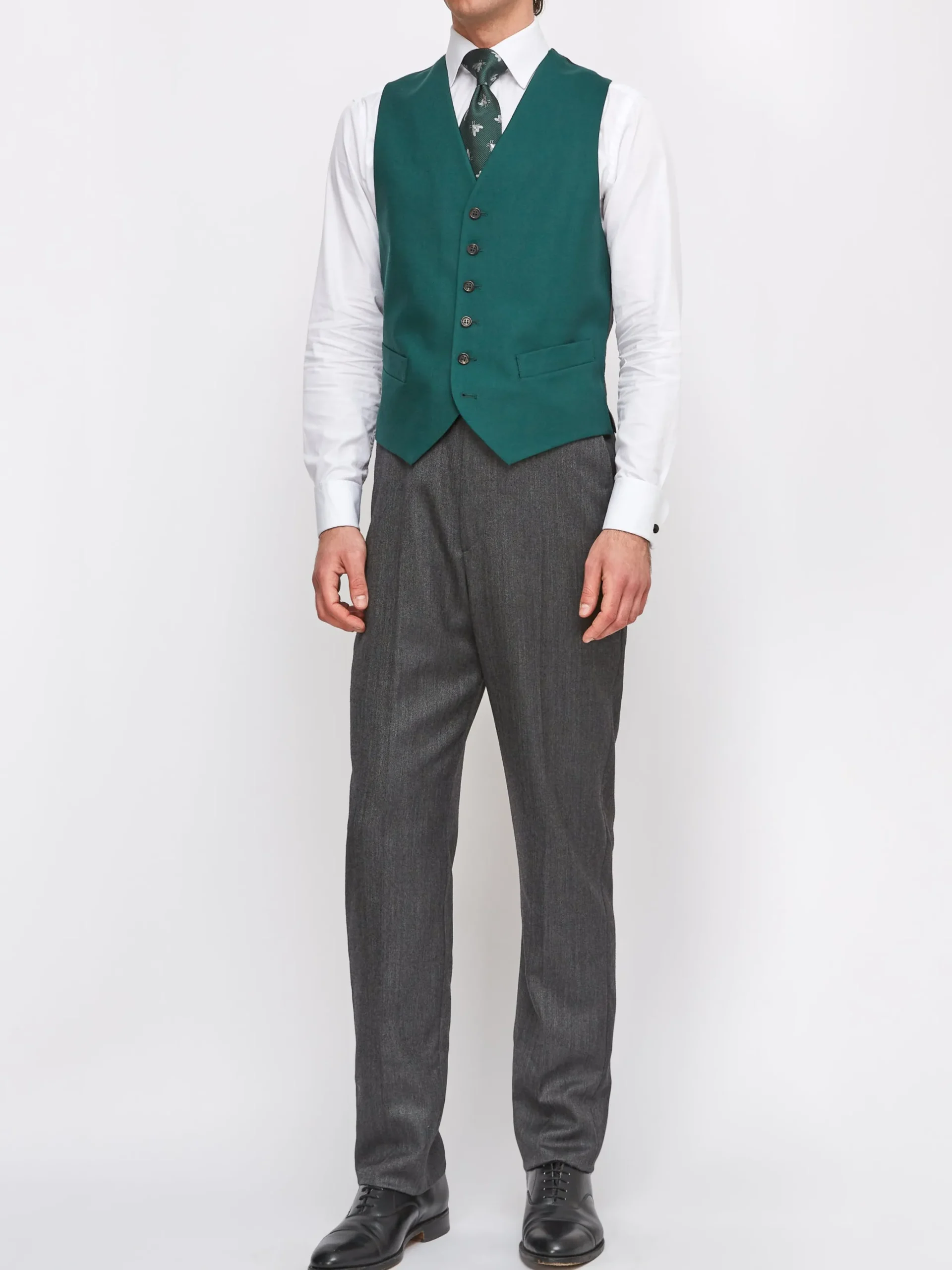 Favourbrook Forest Green Wool Single Breasted 6 Button Waistcoat- Waistcoats | Single Breasted Waistcoats