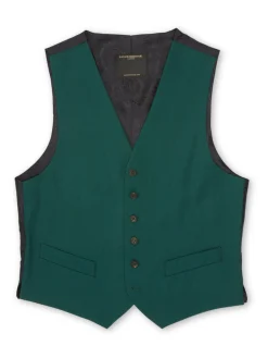 Favourbrook Forest Green Wool Single Breasted 6 Button Waistcoat- Waistcoats | Single Breasted Waistcoats