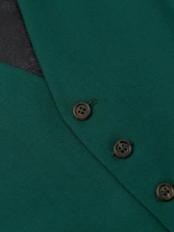 Favourbrook Forest Green Wool Single Breasted 6 Button Waistcoat- Waistcoats | Single Breasted Waistcoats
