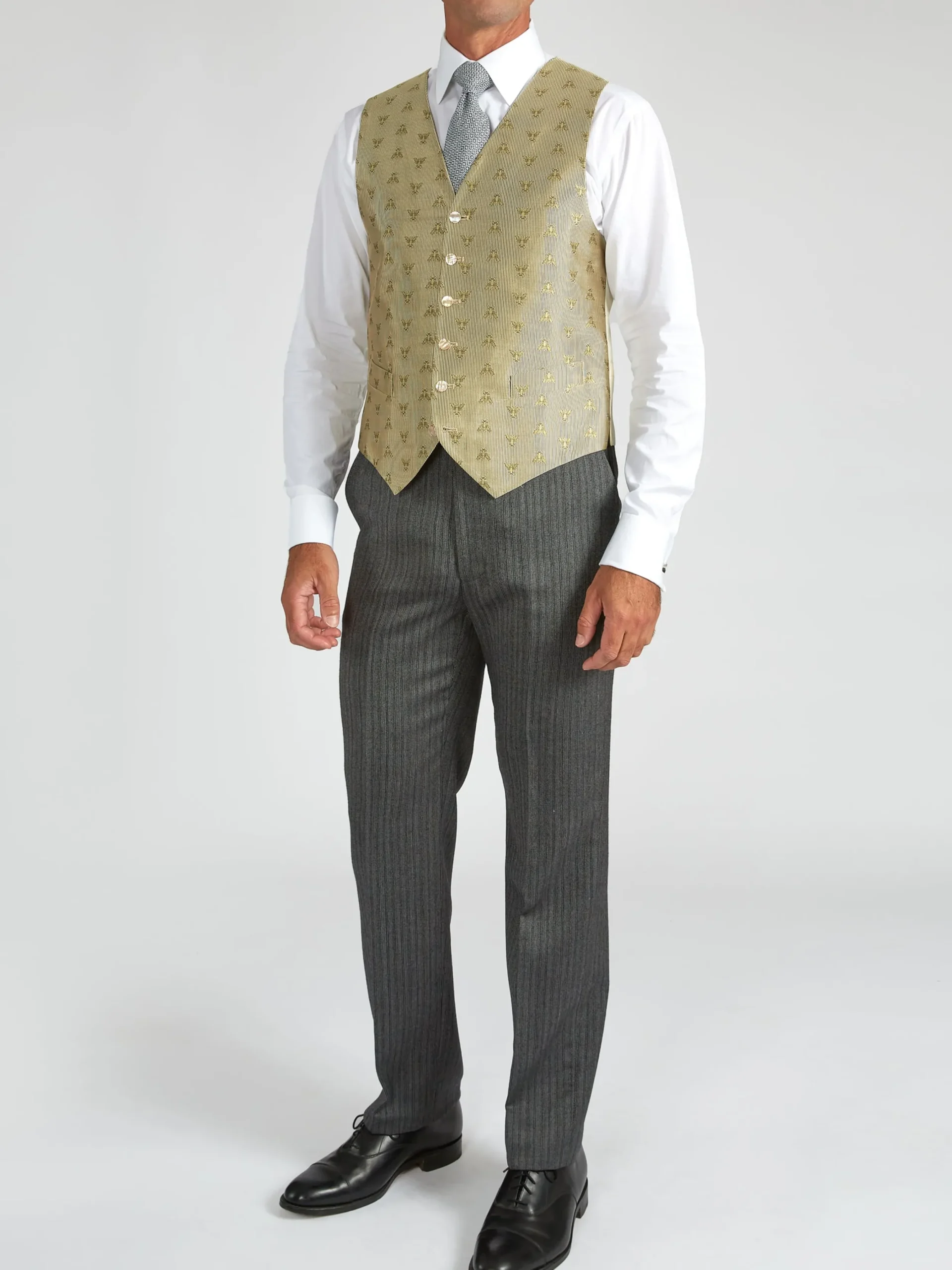 Favourbrook Gold Bees Silk Single Breasted 6 Button Waistcoat- Waistcoats | Royal Ascot Waistcoats