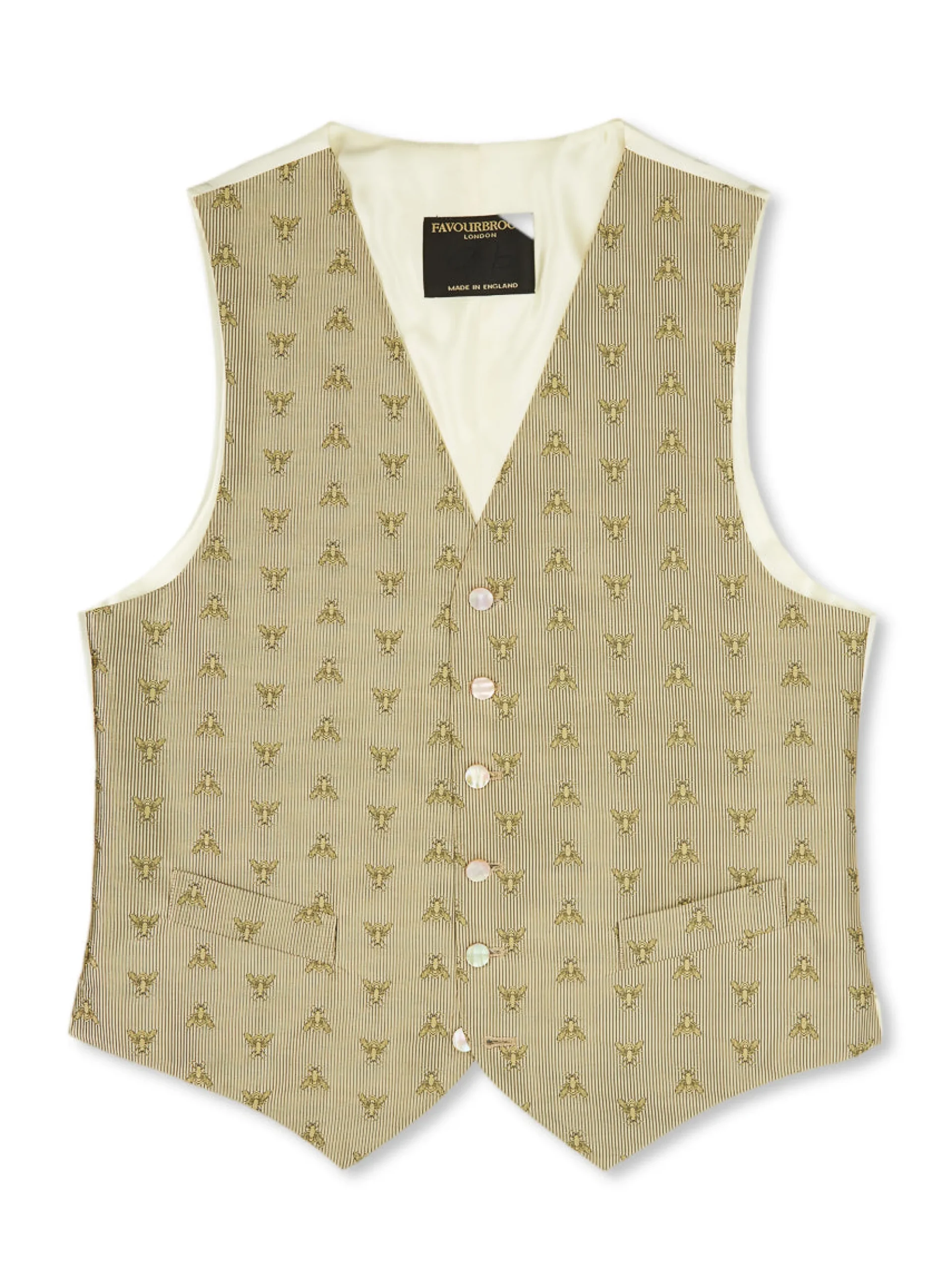 Favourbrook Gold Bees Silk Single Breasted 6 Button Waistcoat- Waistcoats | Royal Ascot Waistcoats
