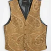 Favourbrook Gold Heathcote Paisley Single Breasted 6 Button Waistcoat- Waistcoats | Single Breasted Waistcoats