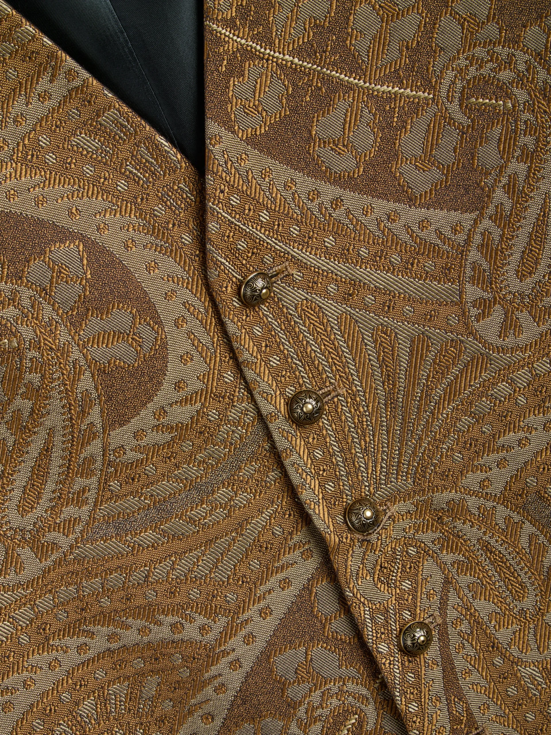 Favourbrook Gold Heathcote Paisley Single Breasted 6 Button Waistcoat- Waistcoats | Single Breasted Waistcoats