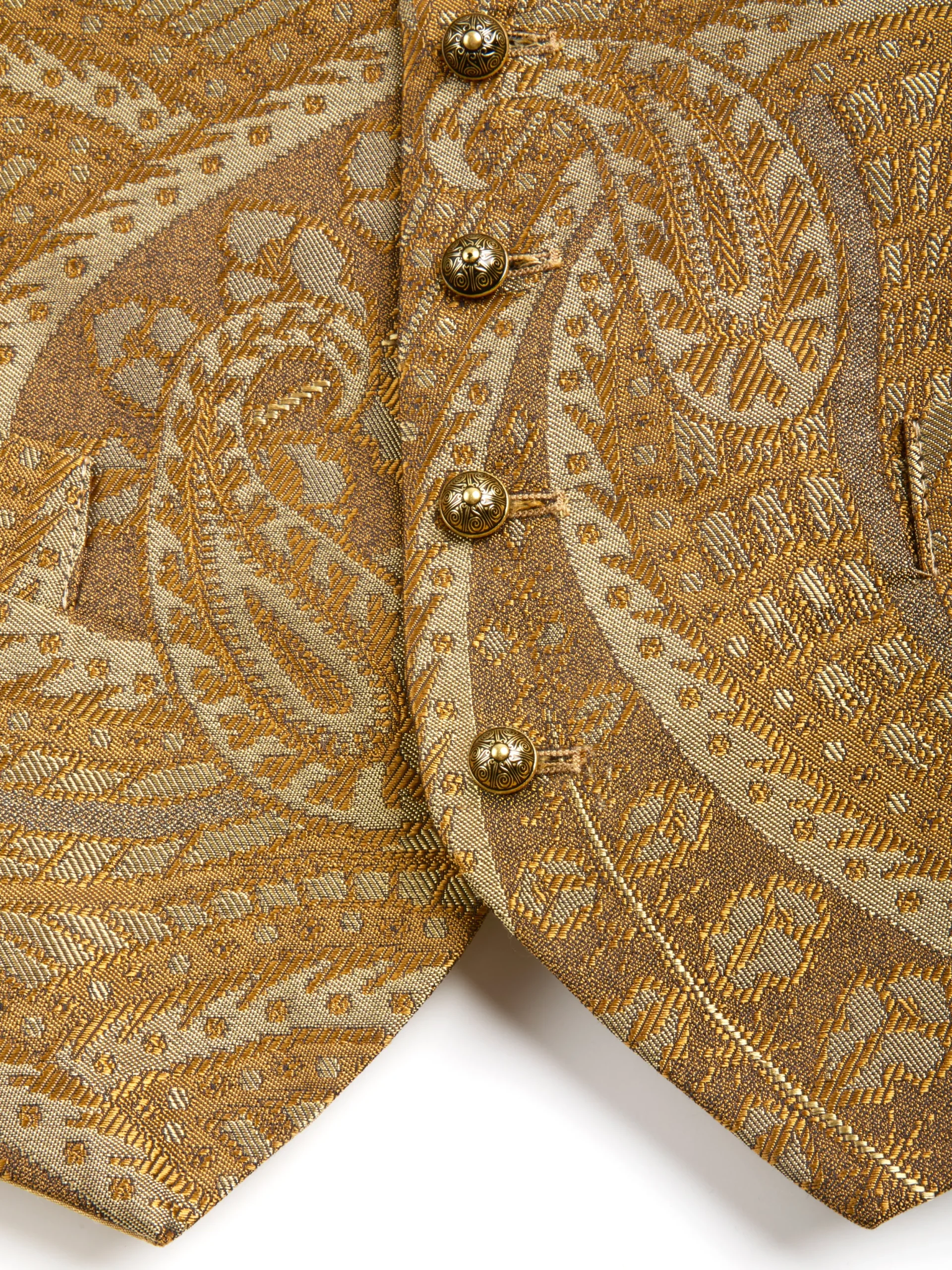 Favourbrook Gold Heathcote Paisley Single Breasted 6 Button Waistcoat- Waistcoats | Single Breasted Waistcoats