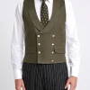 Favourbrook Green Padworth Linen Double Breasted 8 Button Shawl Lapel Waistcoat- Waistcoats | Shawl Lapel Waistcoats