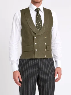 Favourbrook Green Padworth Linen Double Breasted 8 Button Shawl Lapel Waistcoat- Waistcoats | Shawl Lapel Waistcoats
