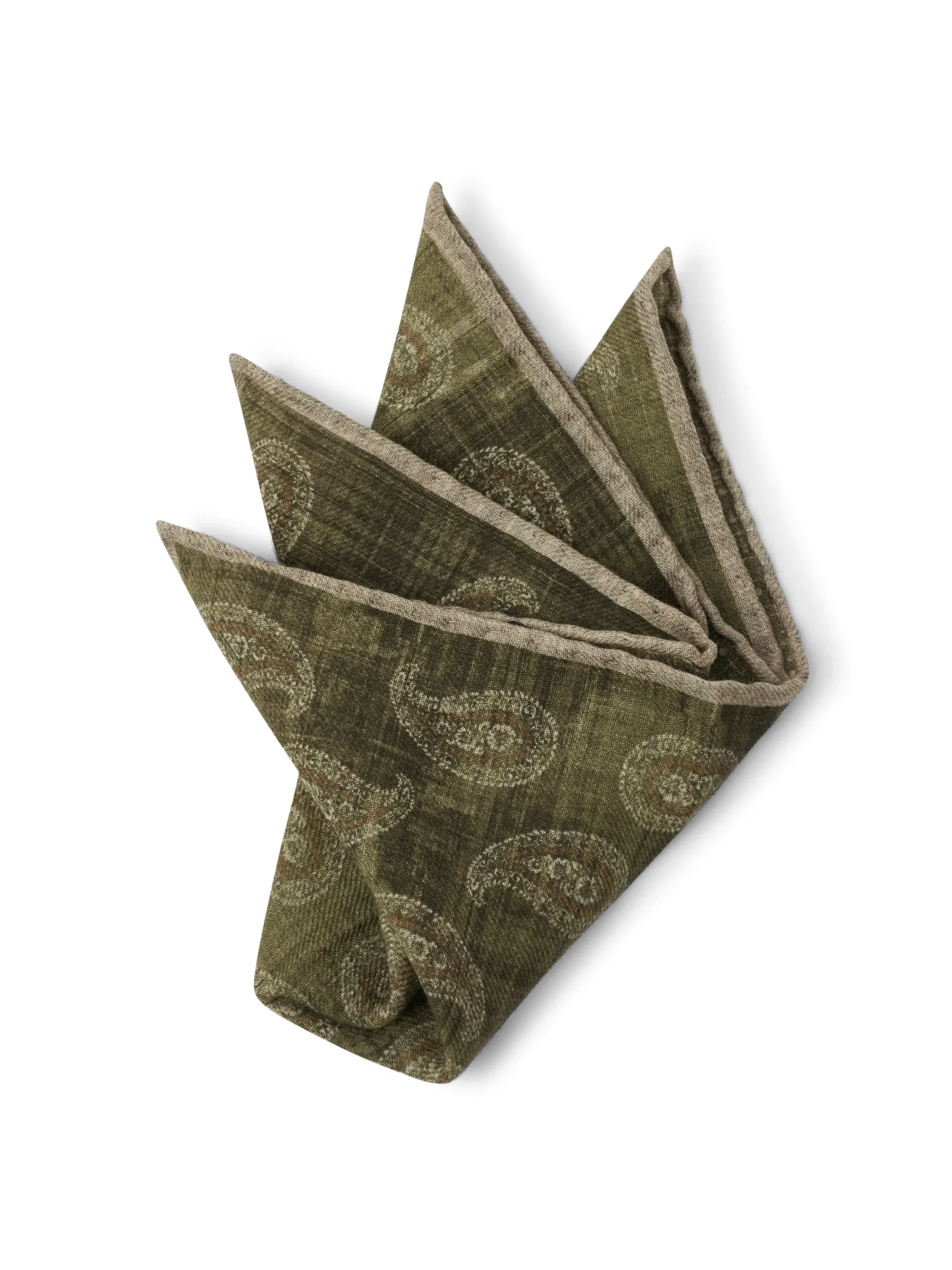 Favourbrook Green Shirburn Paisley Wool Pocket Square- Pocket Squares