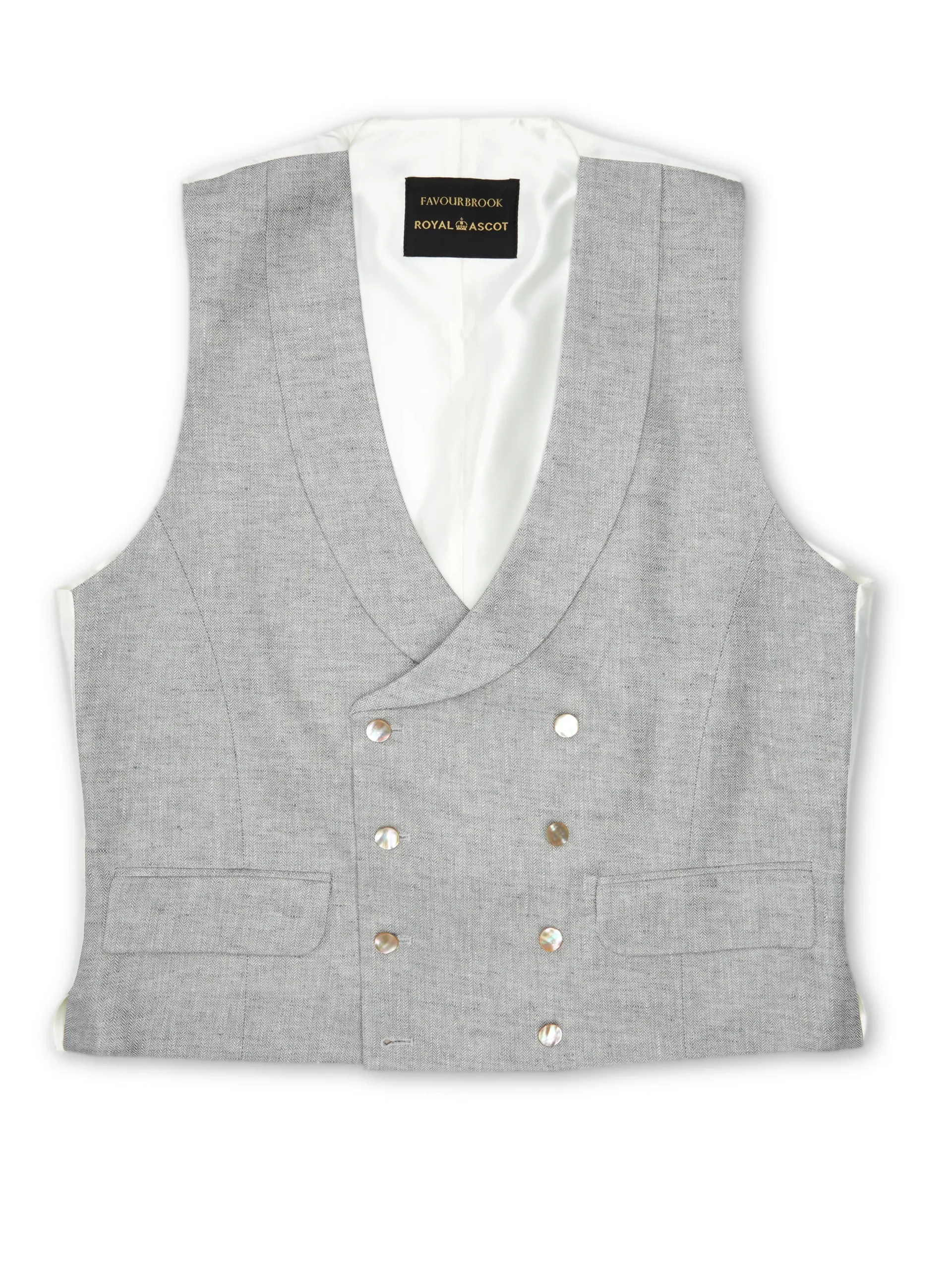 Favourbrook Grey Frampton Double Breasted 8 Button Shawl Lapel Waistcoat- Waistcoats | Shawl Lapel Waistcoats