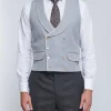 Favourbrook Grey Gabardine Wool Double Breasted 8 Button Shawl Lapel Piped Waistcoat- Wedding Attire | Waistcoats