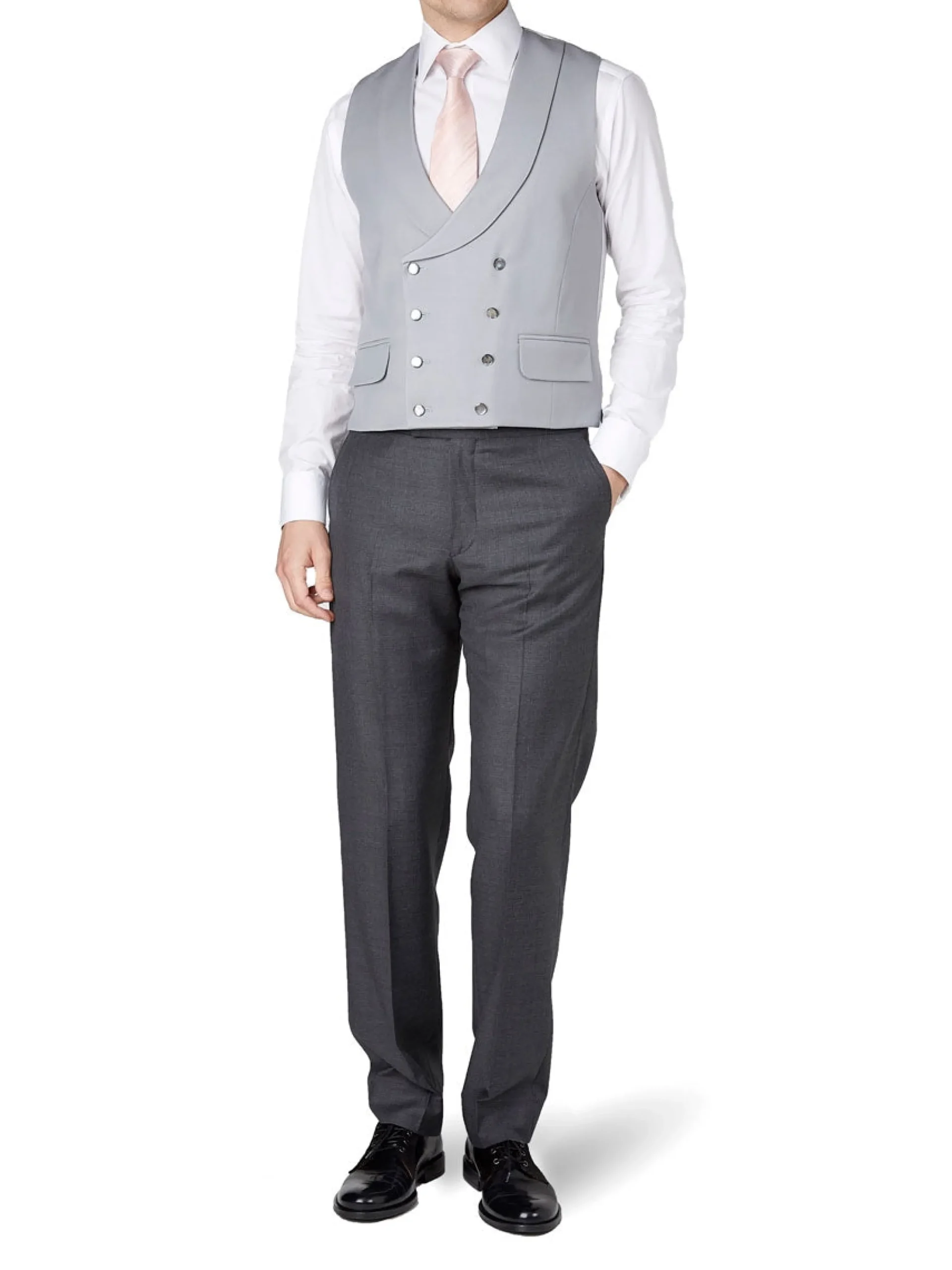 Favourbrook Grey Gabardine Wool Double Breasted 8 Button Shawl Lapel Waistcoat- Groomswear | Waistcoats