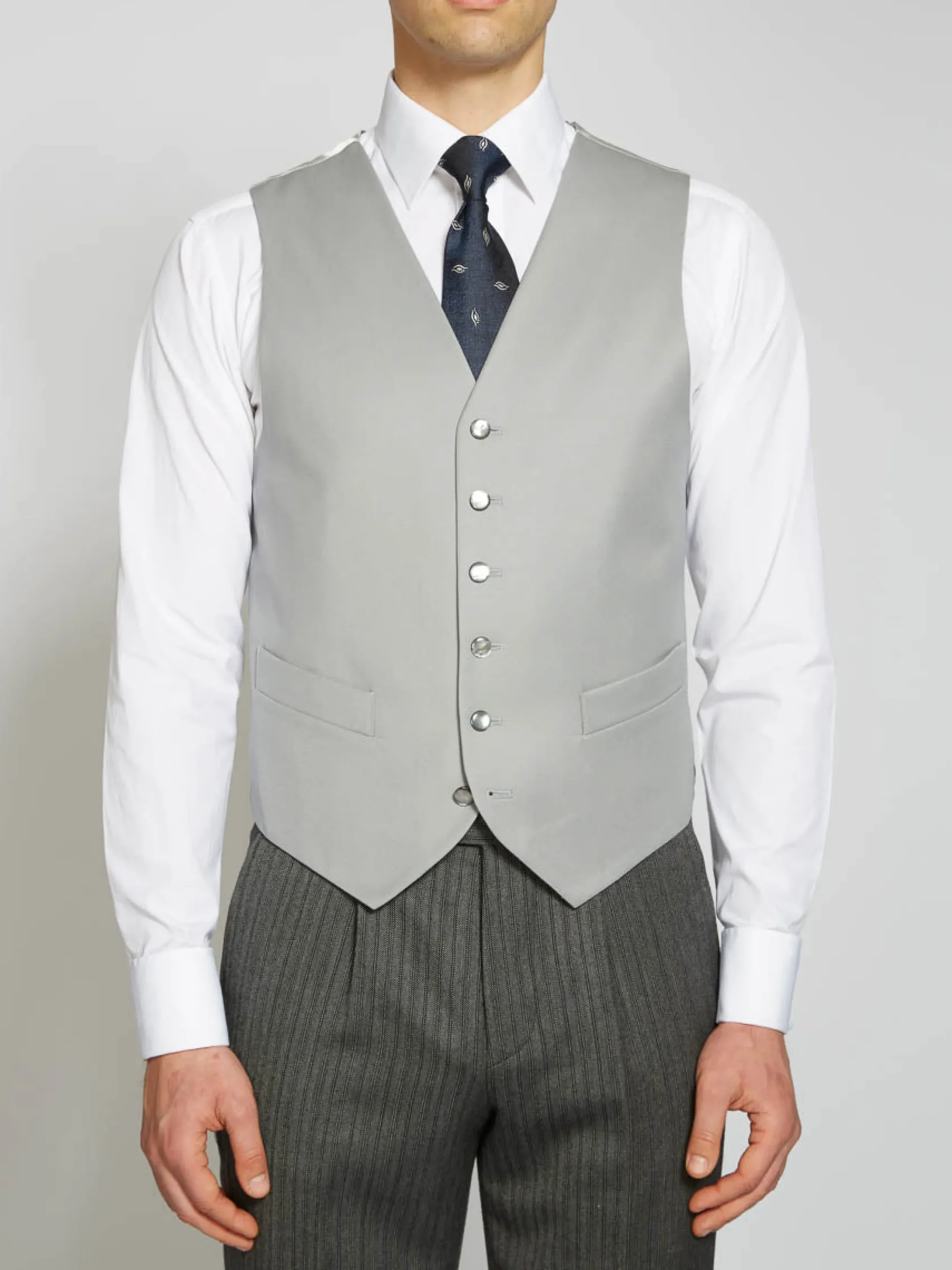 Favourbrook Grey Gabardine Wool Single Breasted 6 Button Waistcoat- Groomswear | Wedding Attire