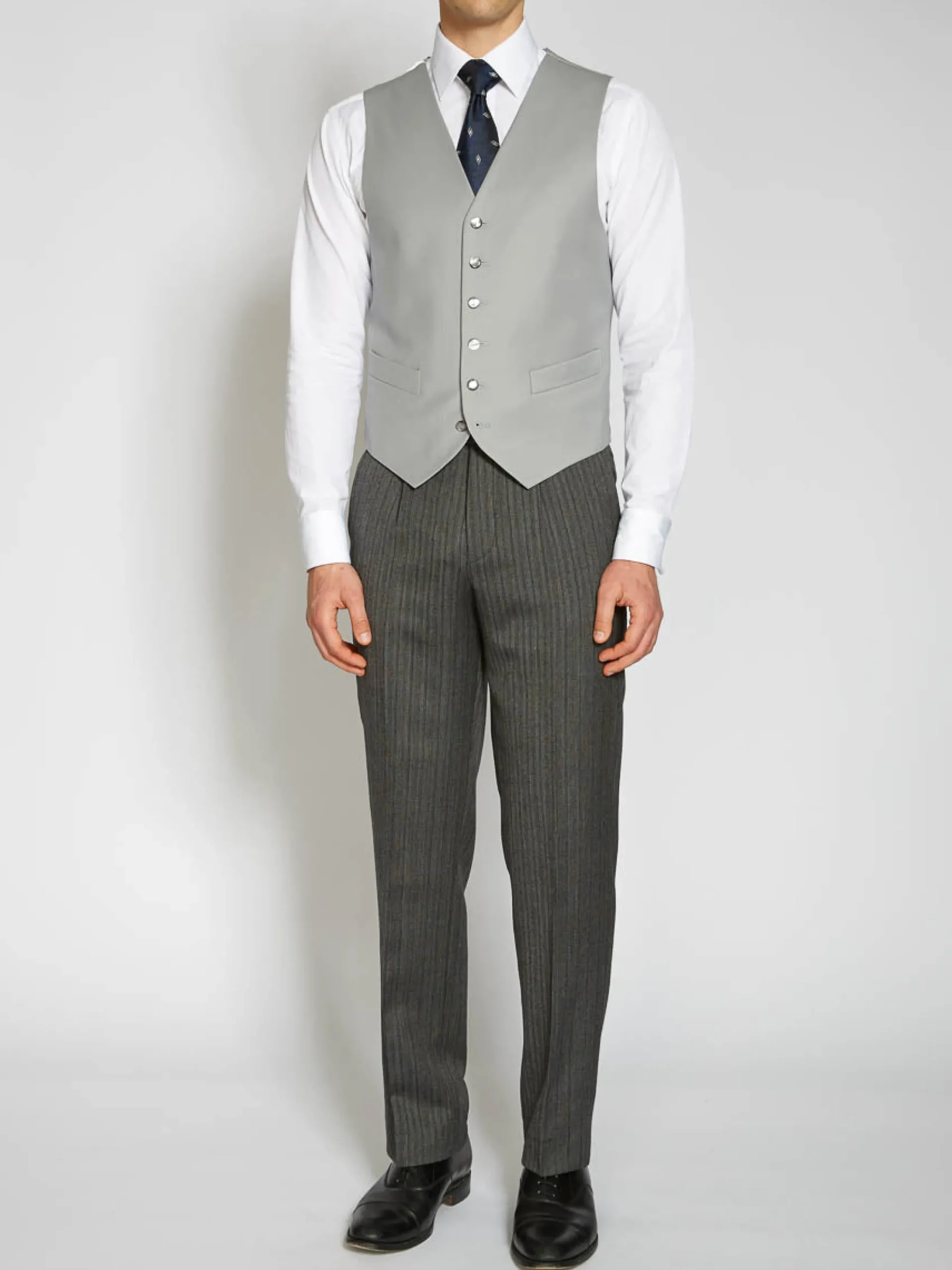 Favourbrook Grey Gabardine Wool Single Breasted 6 Button Waistcoat- Groomswear | Wedding Attire