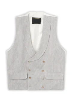 Favourbrook Grey Jeffries Linen Double Breasted 8 Button Shawl Lapel Waistcoat- Waistcoats | Shawl Lapel Waistcoats