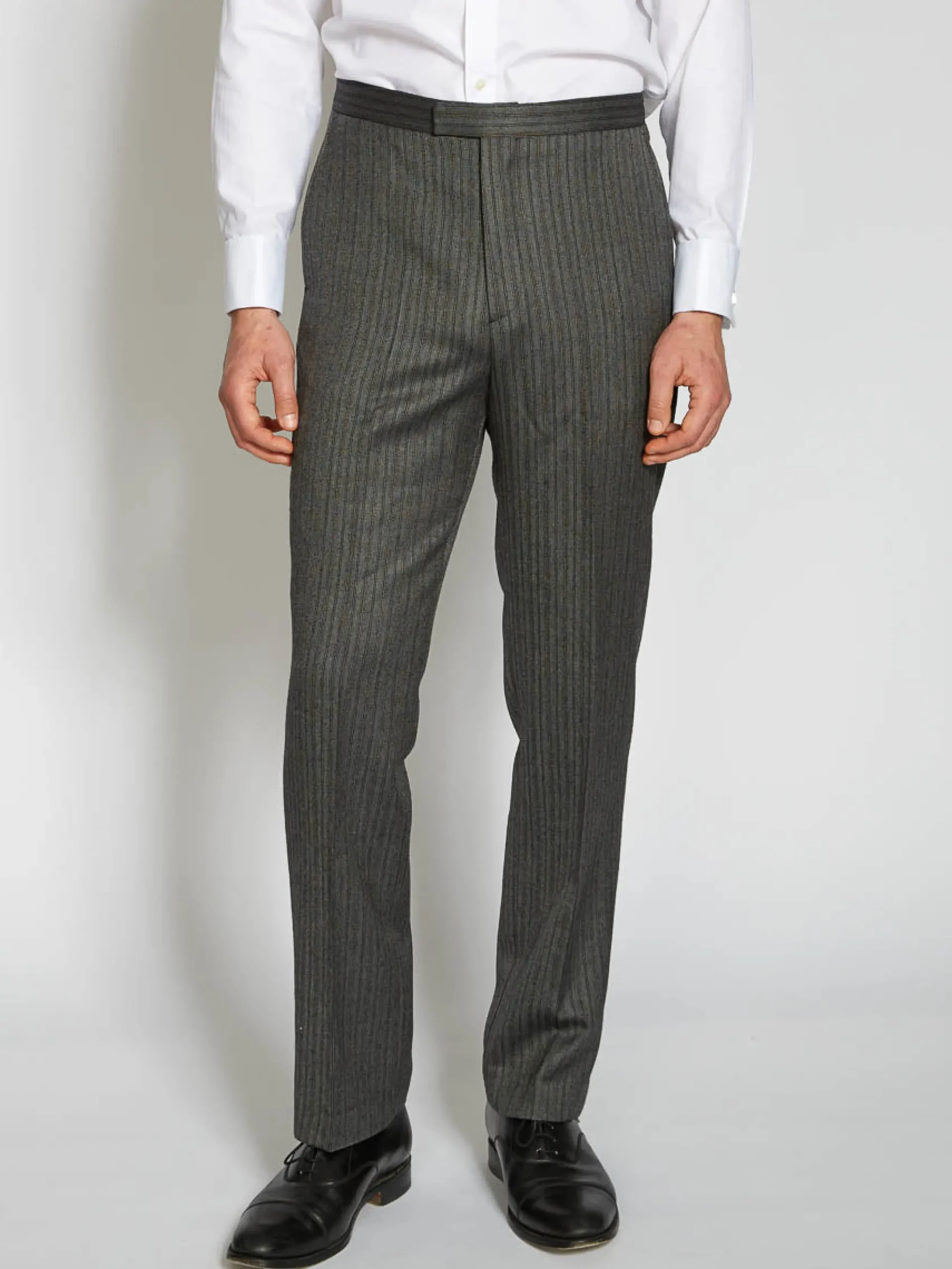 Favourbrook Grey Westminster Stripe Wool High Waisted Flat Front Trouser- Wedding Attire | Trousers