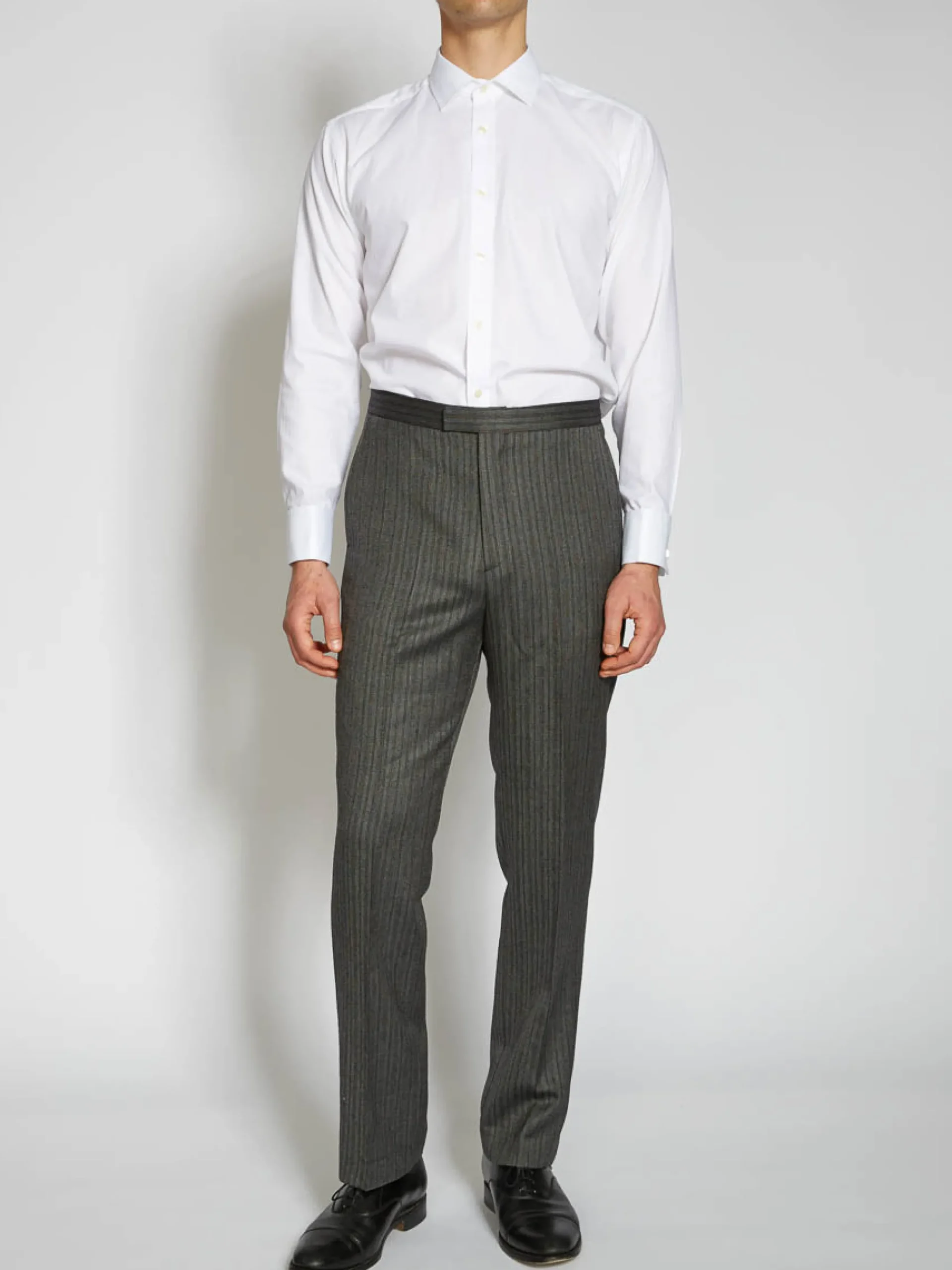 Favourbrook Grey Westminster Stripe Wool High Waisted Flat Front Trouser- Wedding Attire | Trousers