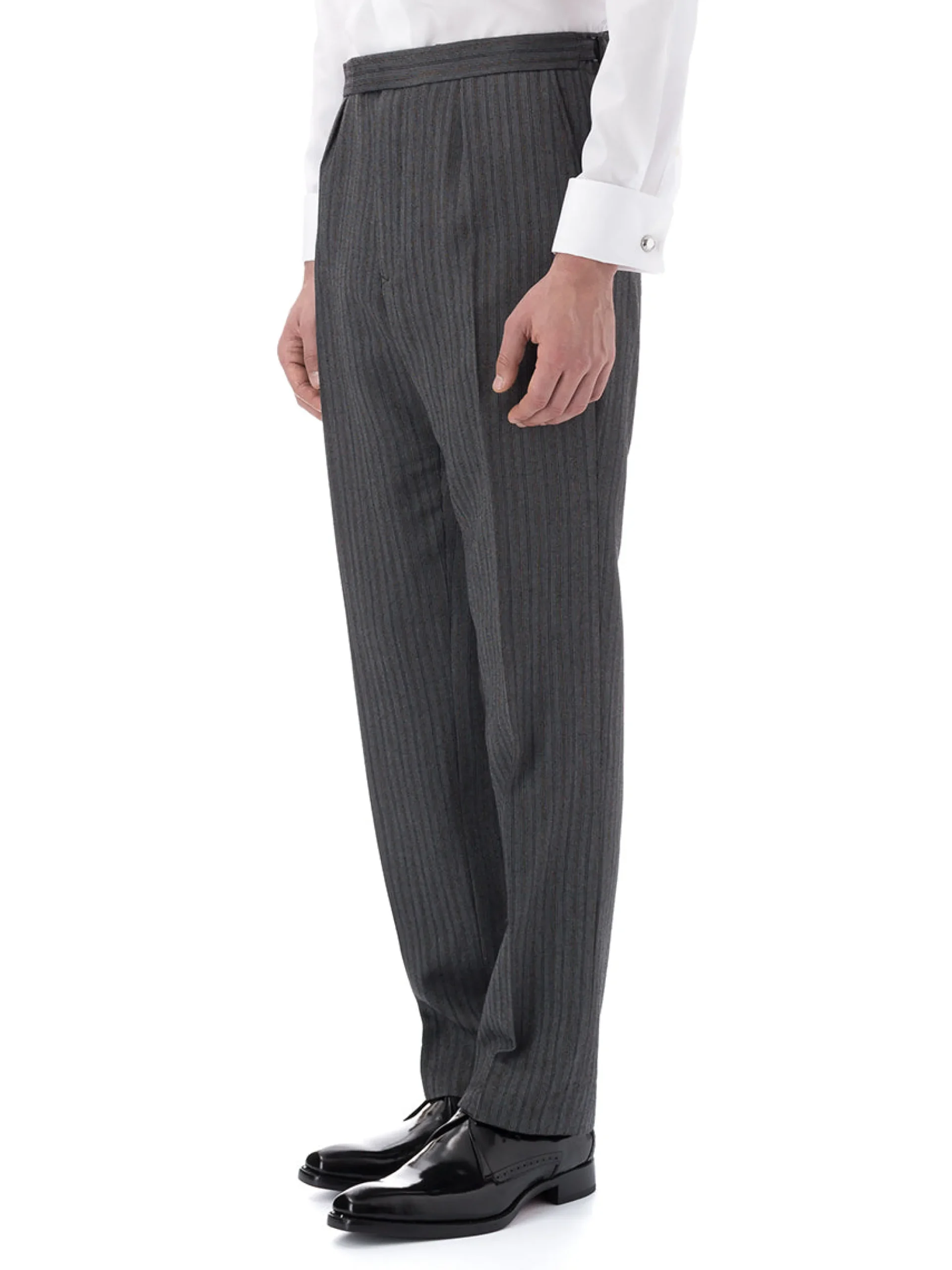 Favourbrook Grey Westminster Stripe Wool Cavalry Trouser- Groomswear | Wedding Attire