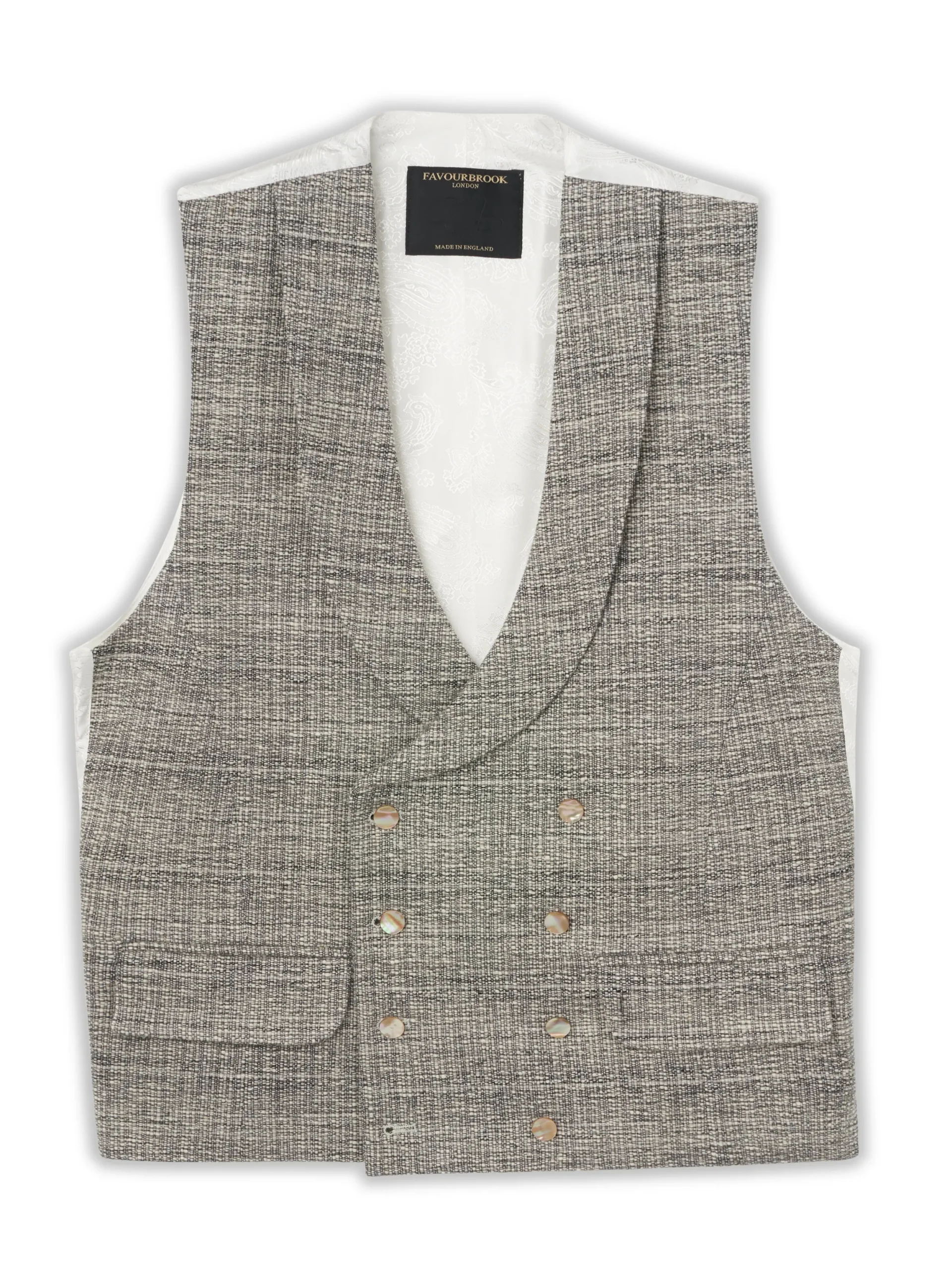 Favourbrook Grey Wetherby Double Breasted 8 Button Shawl Lapel Waistcoat- Waistcoats | Shawl Lapel Waistcoats