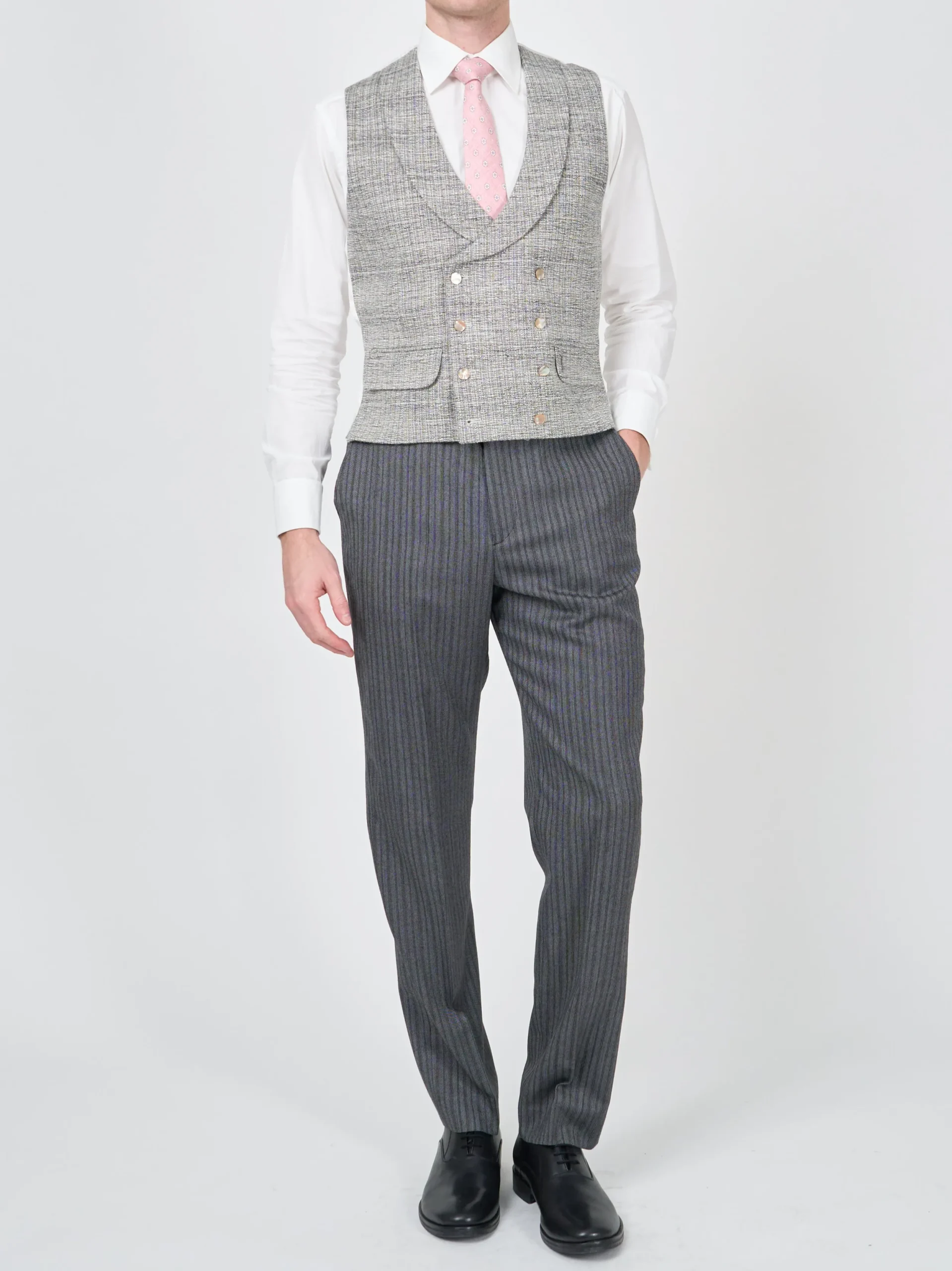 Favourbrook Grey Wetherby Double Breasted 8 Button Shawl Lapel Waistcoat- Waistcoats | Shawl Lapel Waistcoats