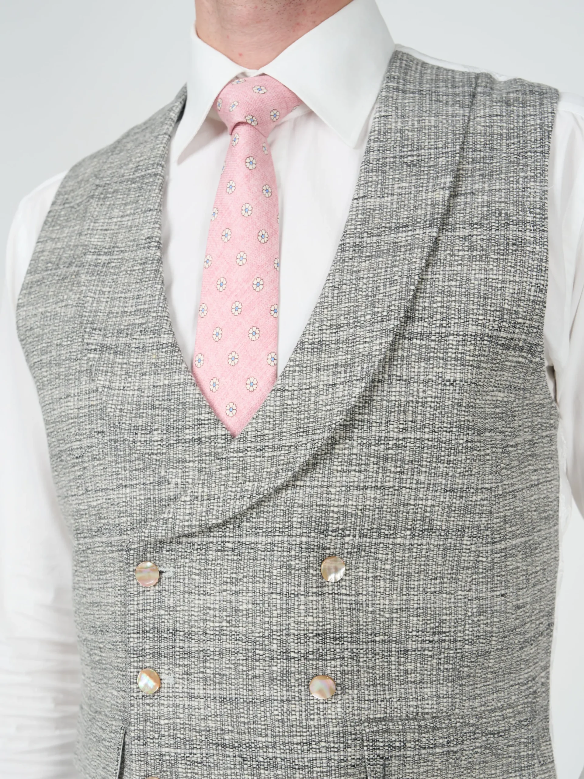 Favourbrook Grey Wetherby Double Breasted 8 Button Shawl Lapel Waistcoat- Waistcoats | Shawl Lapel Waistcoats
