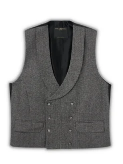 Favourbrook Grey Wilton Cashmere Double Breasted 8 Button Shawl Lapel Waistcoat- Waistcoats | Shawl Lapel Waistcoats