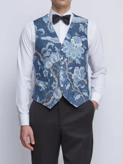 Favourbrook Indigo Chifu Single Breasted 6 Button Waistcoat- Waistcoats | Single Breasted Waistcoats