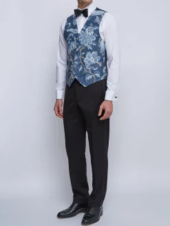 Favourbrook Indigo Chifu Single Breasted 6 Button Waistcoat- Waistcoats | Single Breasted Waistcoats