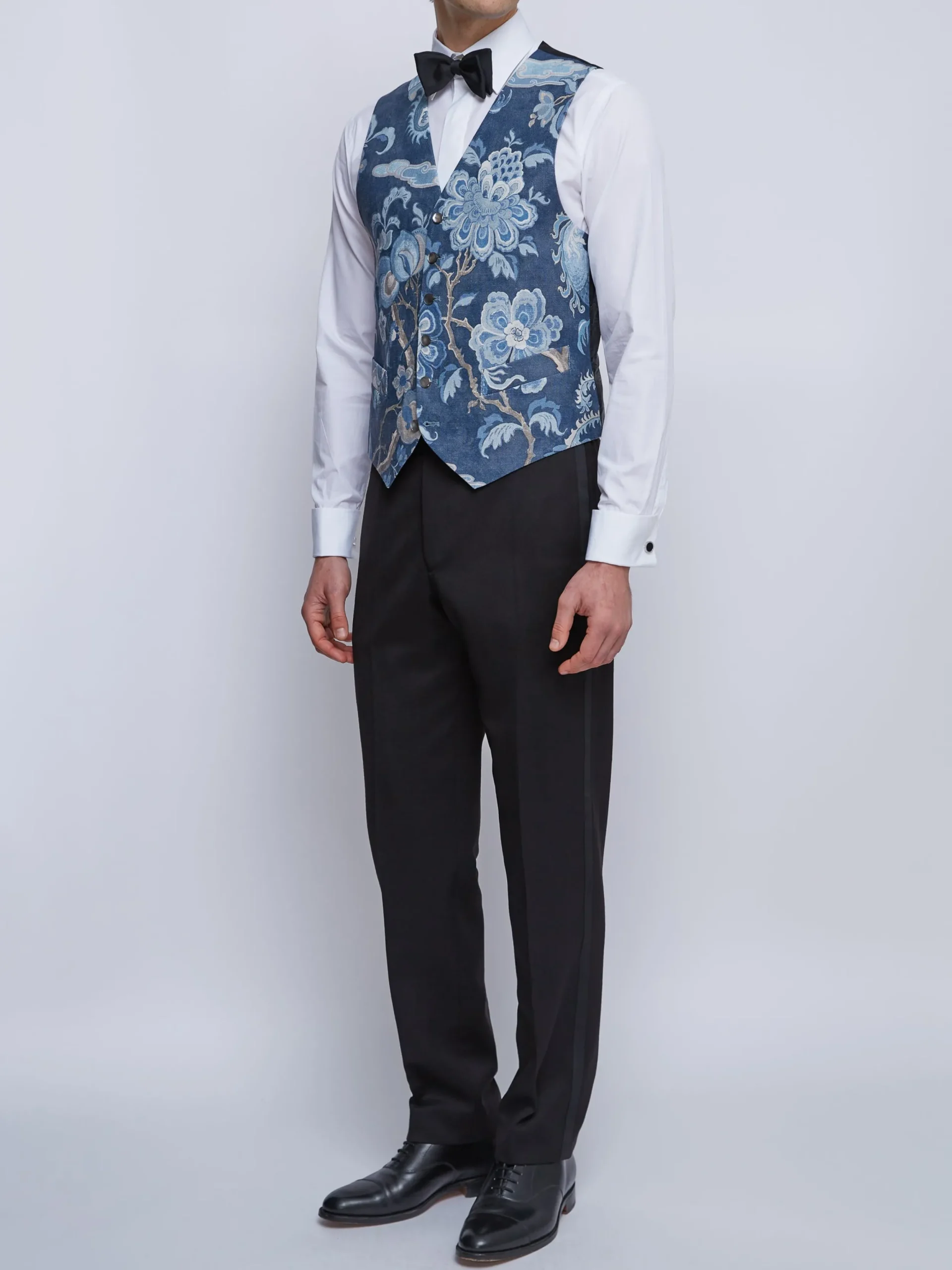 Favourbrook Indigo Chifu Single Breasted 6 Button Waistcoat- Waistcoats | Single Breasted Waistcoats