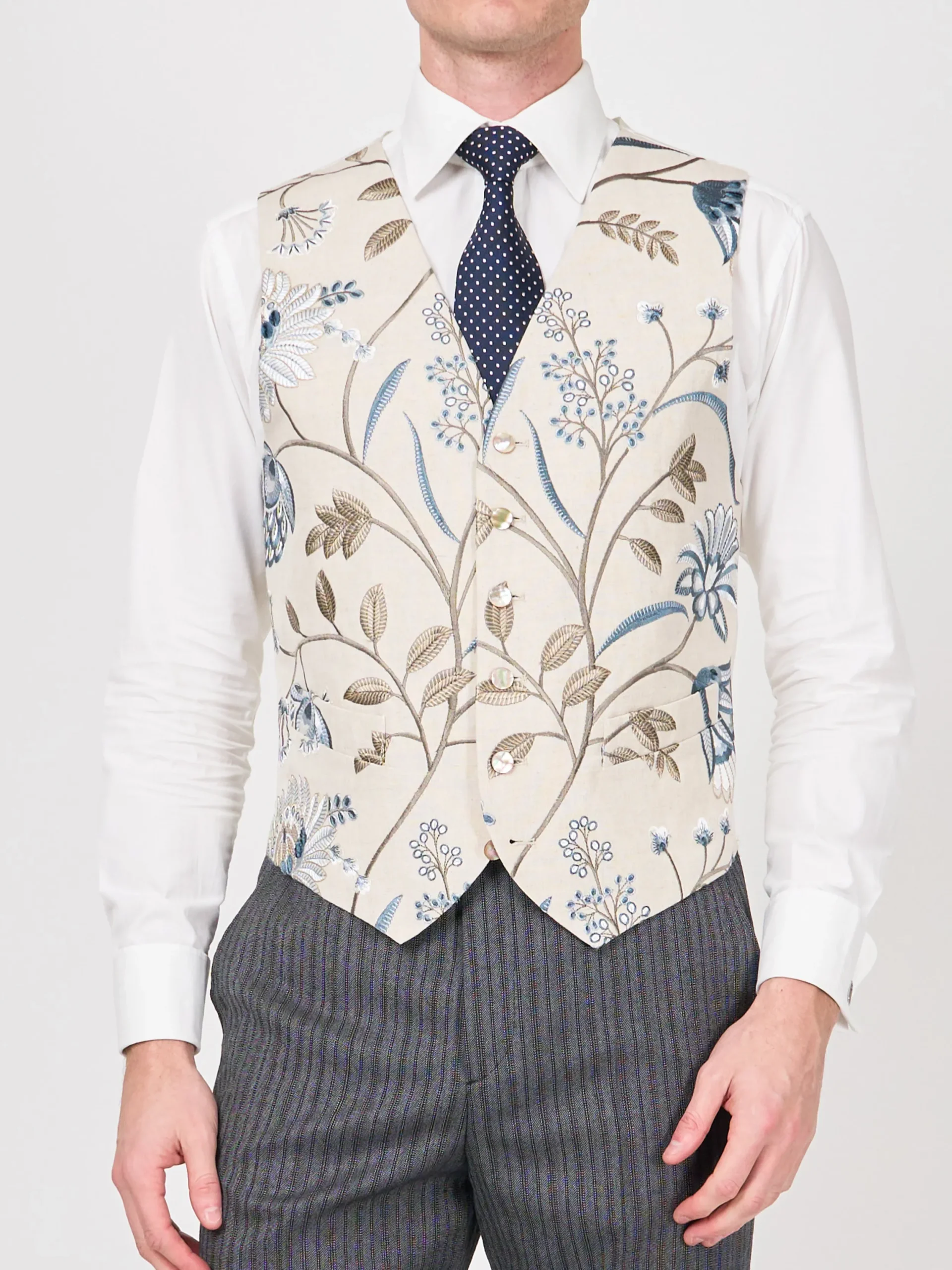 Favourbrook Indigo Netherbury Single Breasted 6 Button Waistcoat- Waistcoats | Single Breasted Waistcoats