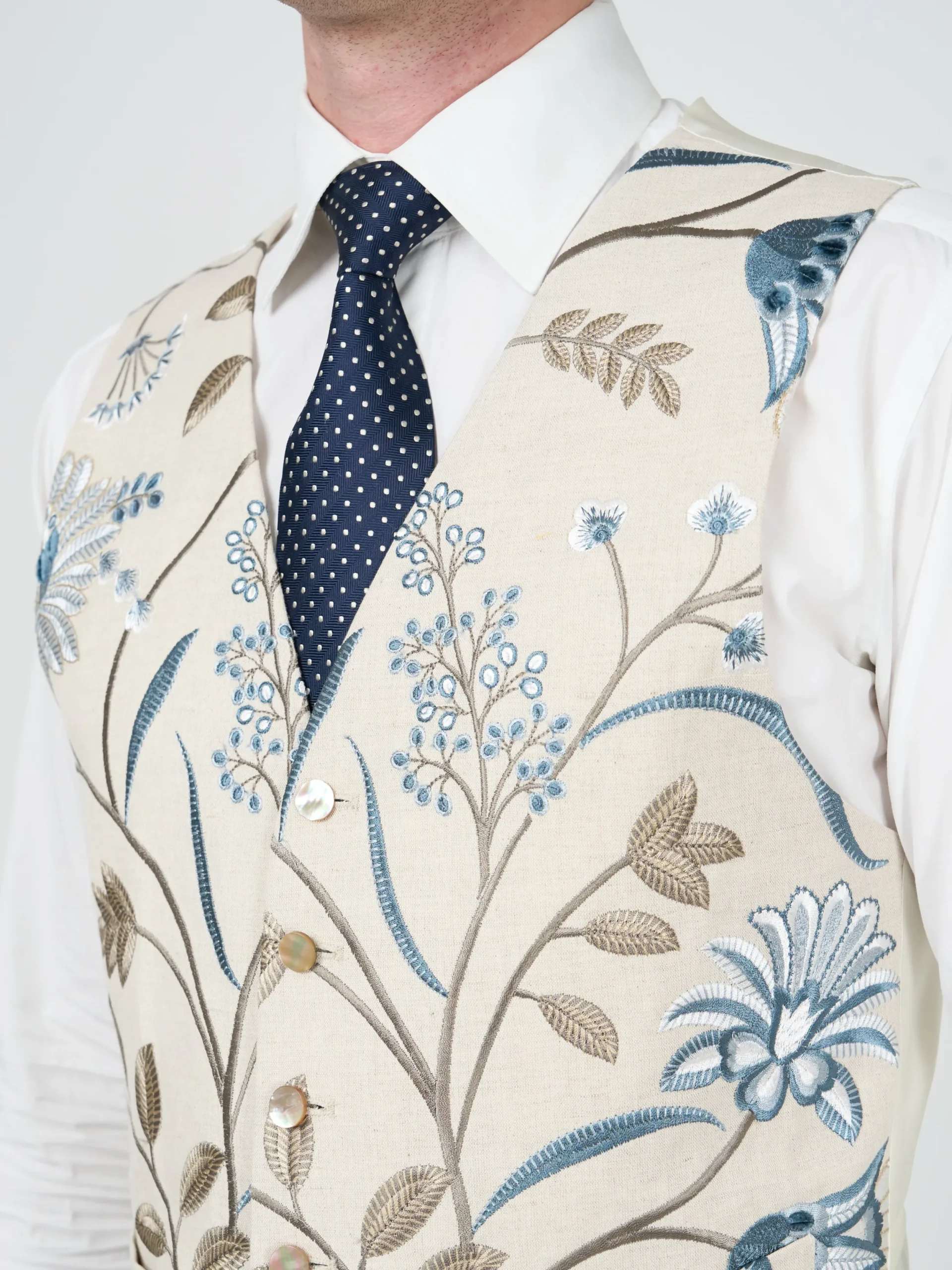 Favourbrook Indigo Netherbury Single Breasted 6 Button Waistcoat- Waistcoats | Single Breasted Waistcoats