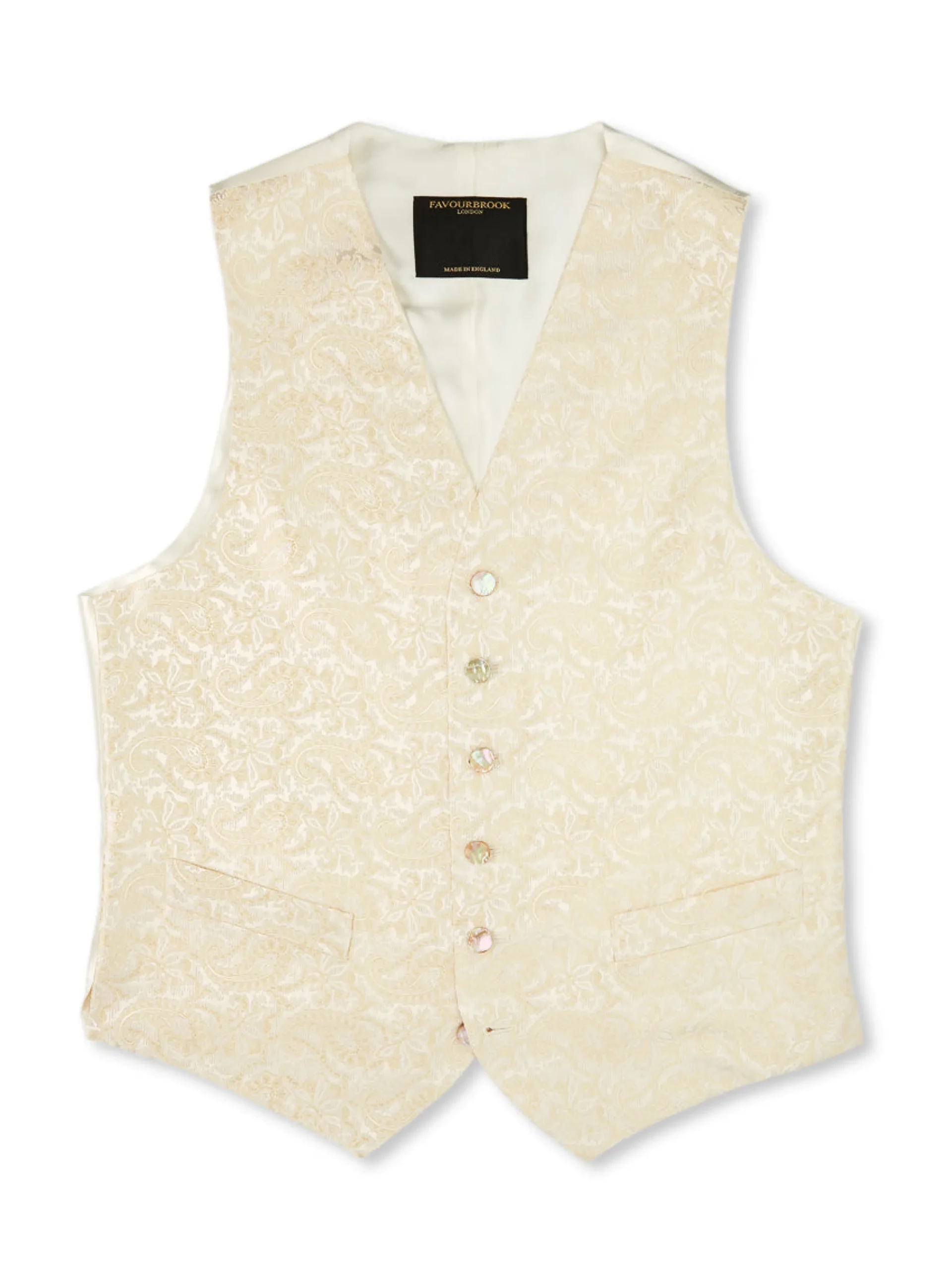 Favourbrook Ivory Albert Silk Single Breasted 6 Button Waistcoat- Groomswear | Waistcoats
