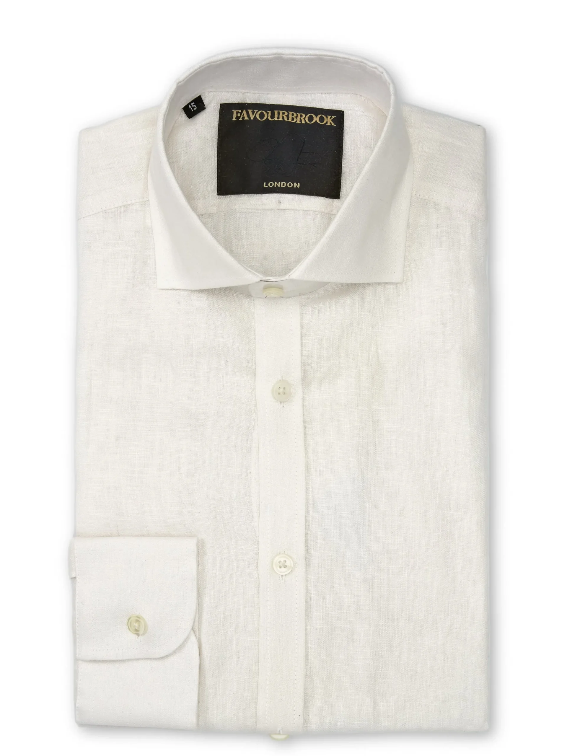 Favourbrook Ivory Colne Linen Cutaway Collar Shirt- Shirts