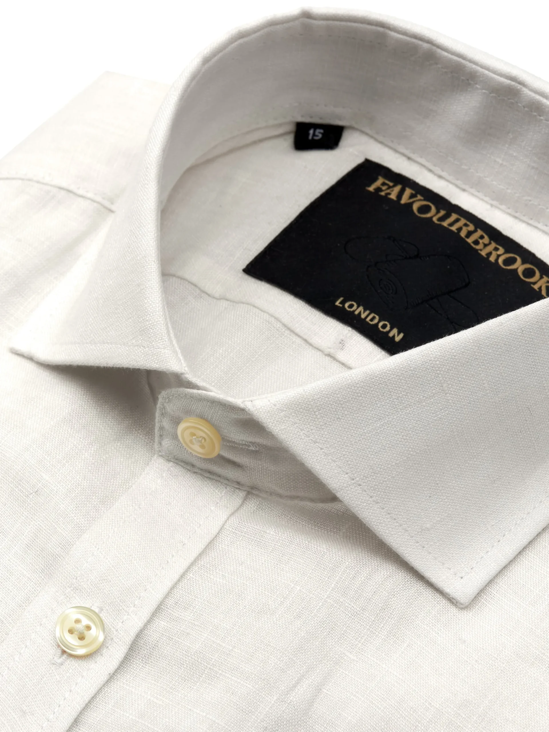 Favourbrook Ivory Colne Linen Cutaway Collar Shirt- Shirts