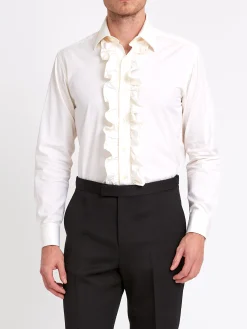 Favourbrook Ivory Poplin Cotton Large Frill Shirt- Shirts