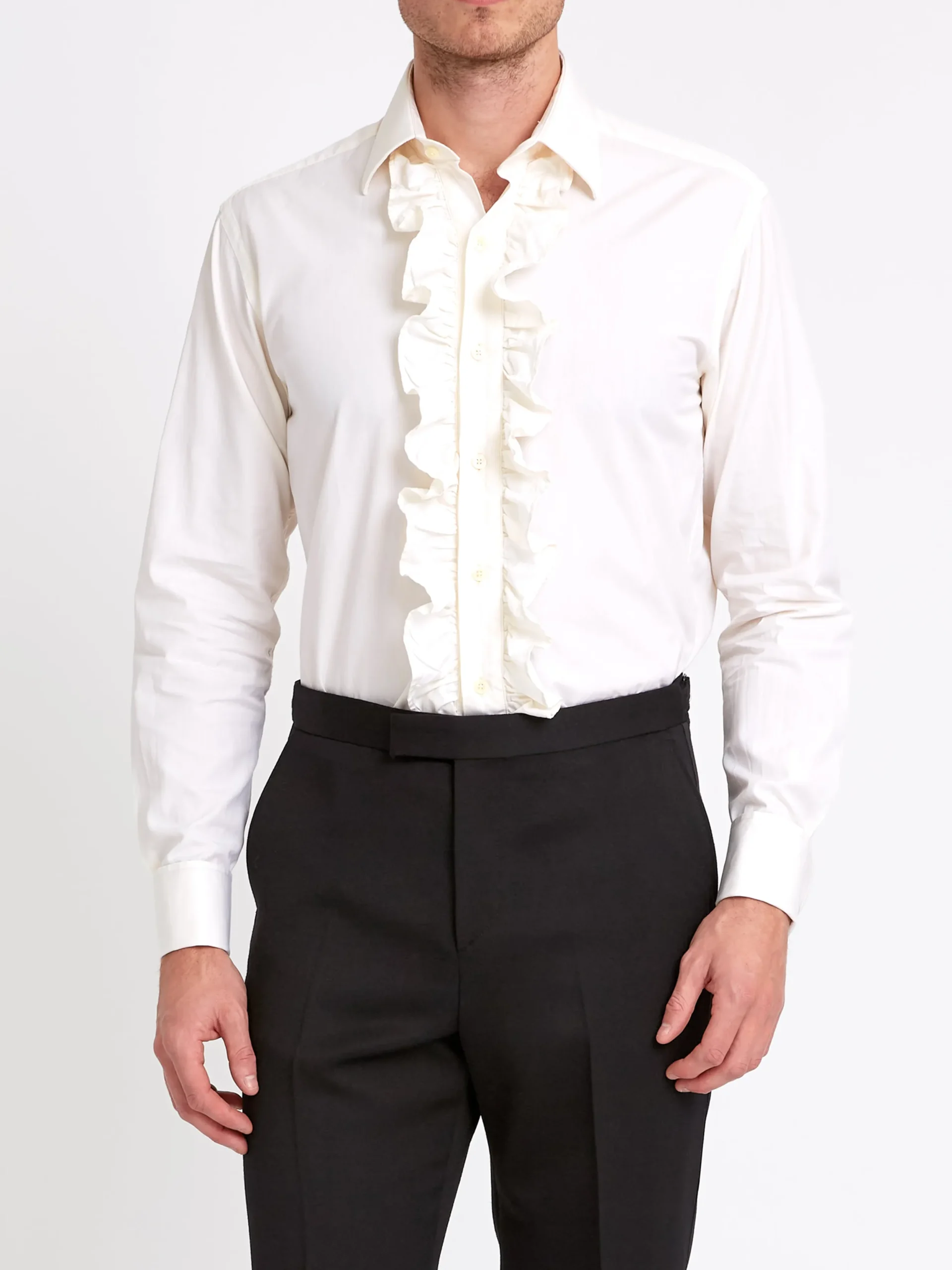 Favourbrook Ivory Poplin Cotton Large Frill Shirt- Shirts