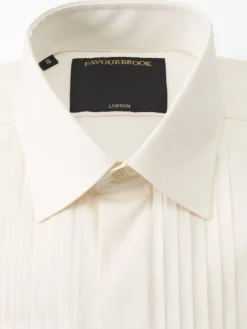 Favourbrook Ivory Poplin Cotton Pleated Pintuck Dress Shirt- Shirts