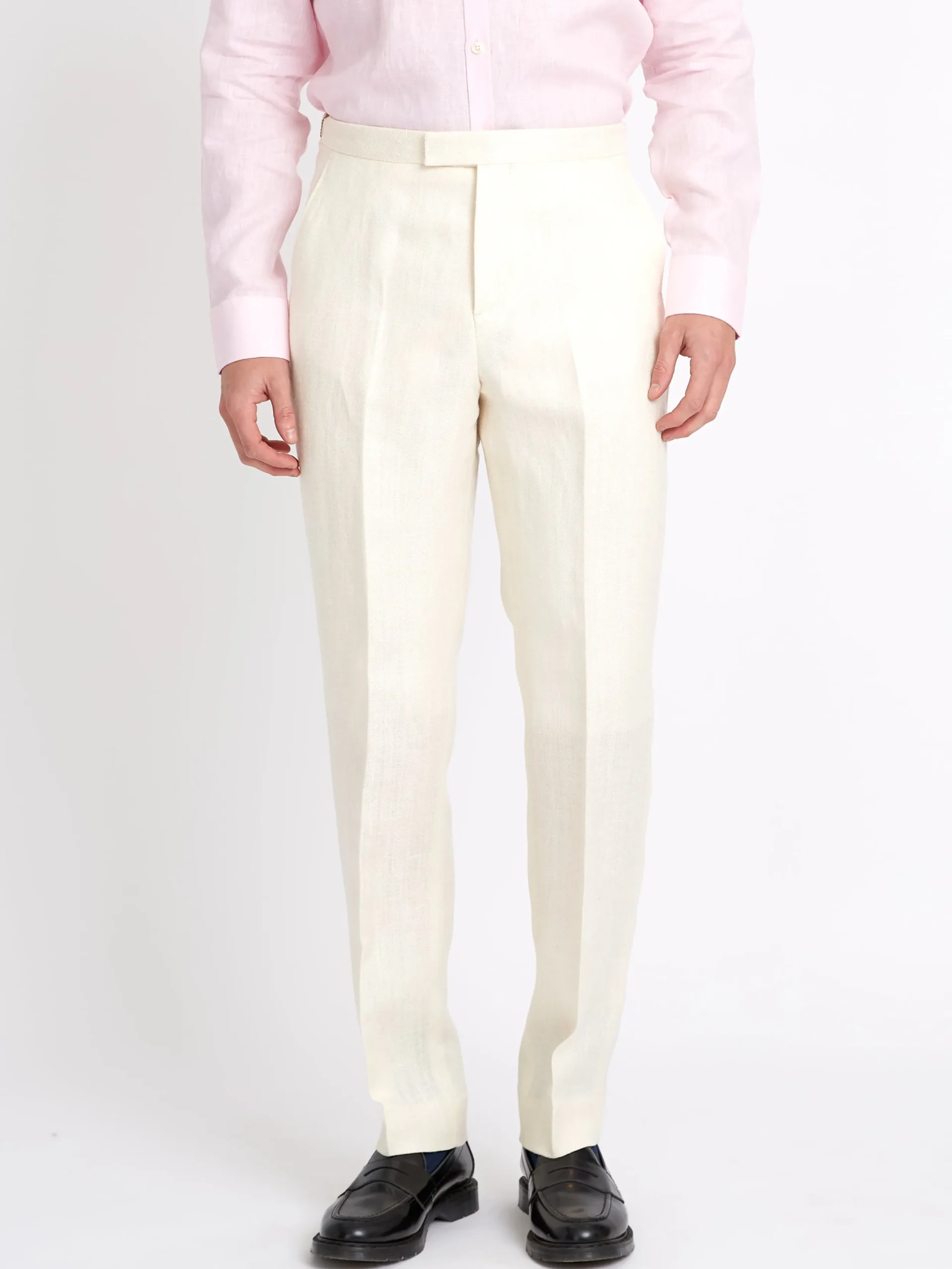 Favourbrook Ivory Randwick Linen Dress Trouser- Trousers | Suits