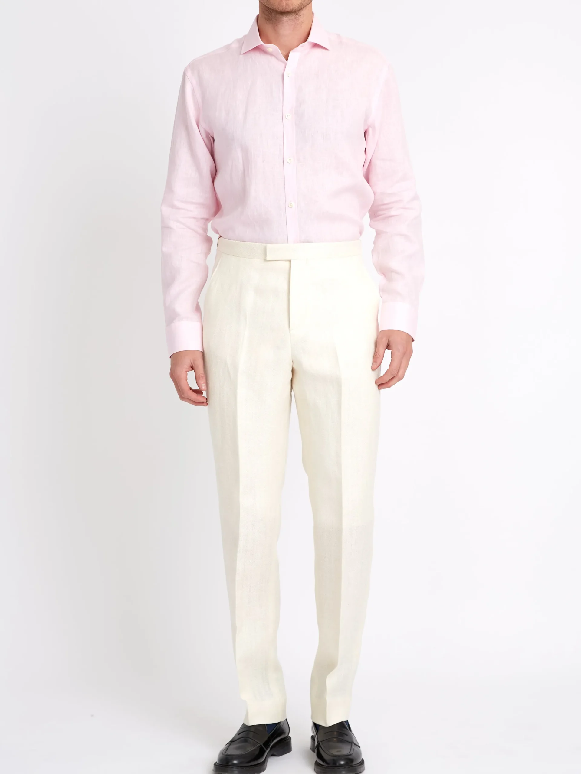 Favourbrook Ivory Randwick Linen Dress Trouser- Trousers | Suits