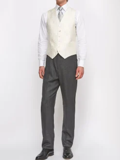 Favourbrook Ivory Starburst Silk Wool Single Breasted 6 Button Waistcoat- Waistcoats | Patterned Waistcoats
