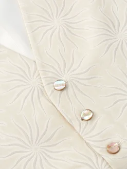 Favourbrook Ivory Starburst Silk Wool Single Breasted 6 Button Waistcoat- Waistcoats | Patterned Waistcoats