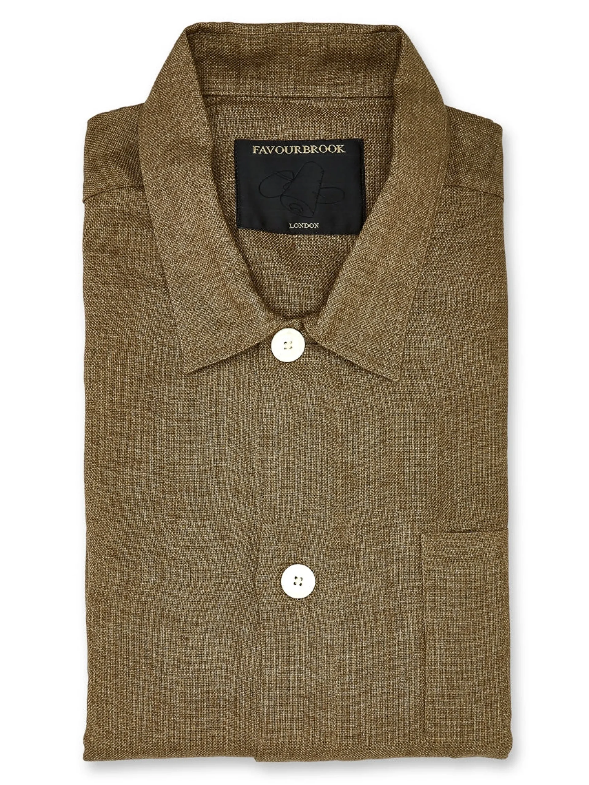 Favourbrook Khaki Kirtling Linen Safari Shirt- Shirts