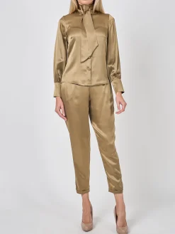 Favourbrook Land Girl Trouser Hay Gold Plain Silk Crepe Satin-Women Eveningwear | Eveningwear