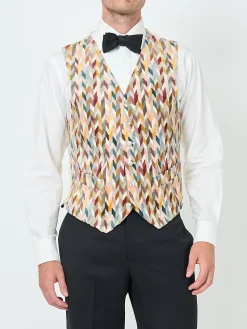 Favourbrook Light Multi Chevron Single Breasted 6 Button Waistcoat- Waistcoats | Single Breasted Waistcoats