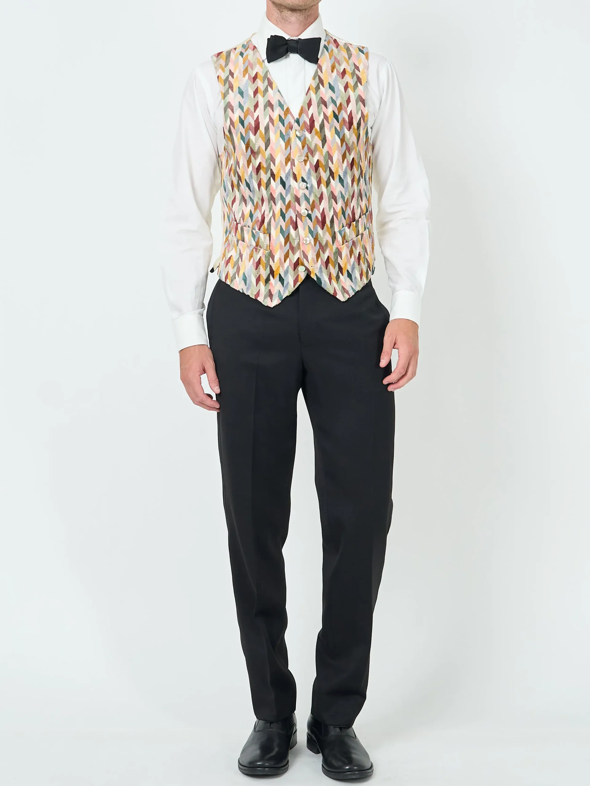 Favourbrook Light Multi Chevron Single Breasted 6 Button Waistcoat- Waistcoats | Single Breasted Waistcoats