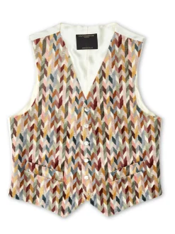 Favourbrook Light Multi Chevron Single Breasted 6 Button Waistcoat- Waistcoats | Single Breasted Waistcoats