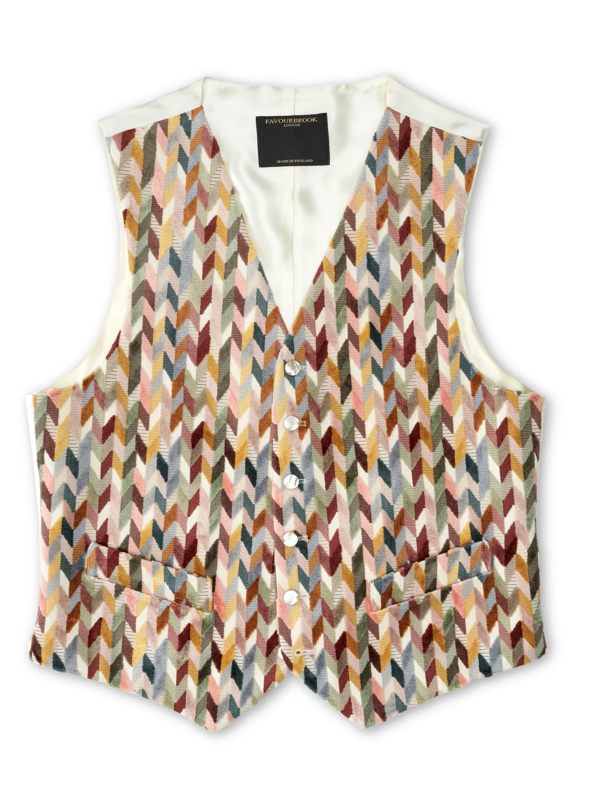 Favourbrook Light Multi Chevron Single Breasted 6 Button Waistcoat- Waistcoats | Single Breasted Waistcoats