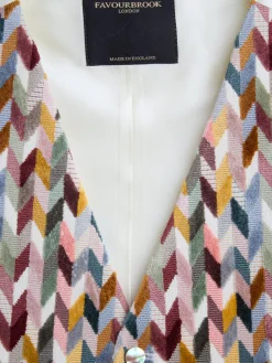 Favourbrook Light Multi Chevron Single Breasted 6 Button Waistcoat- Waistcoats | Single Breasted Waistcoats