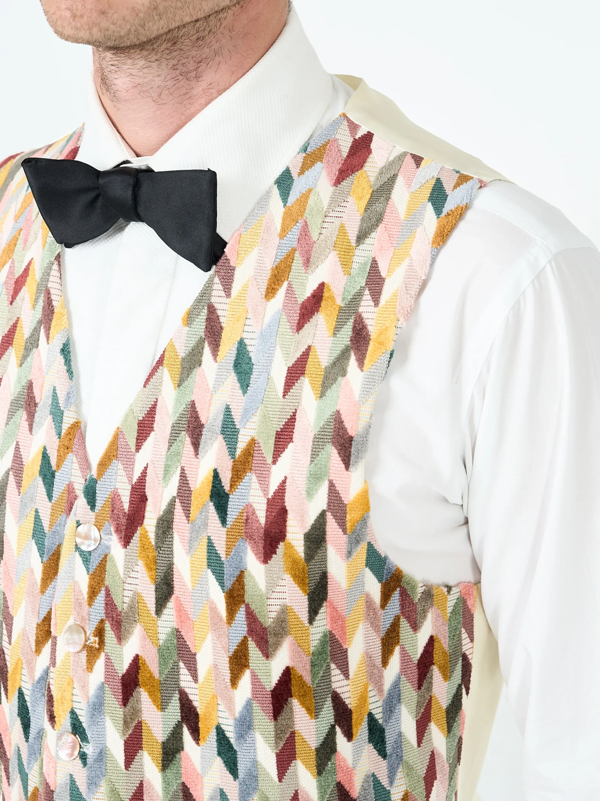 Favourbrook Light Multi Chevron Single Breasted 6 Button Waistcoat- Waistcoats | Single Breasted Waistcoats