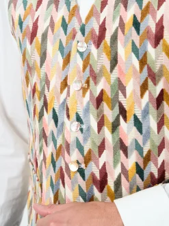 Favourbrook Light Multi Chevron Single Breasted 6 Button Waistcoat- Waistcoats | Single Breasted Waistcoats