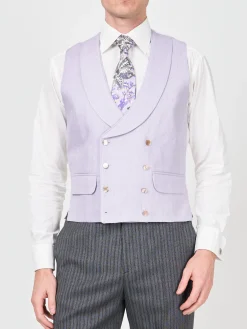 Favourbrook Lilac Randwick Double Breasted 8 Button Shawl Lapel Piped Waistcoat- Wedding Attire | Waistcoats