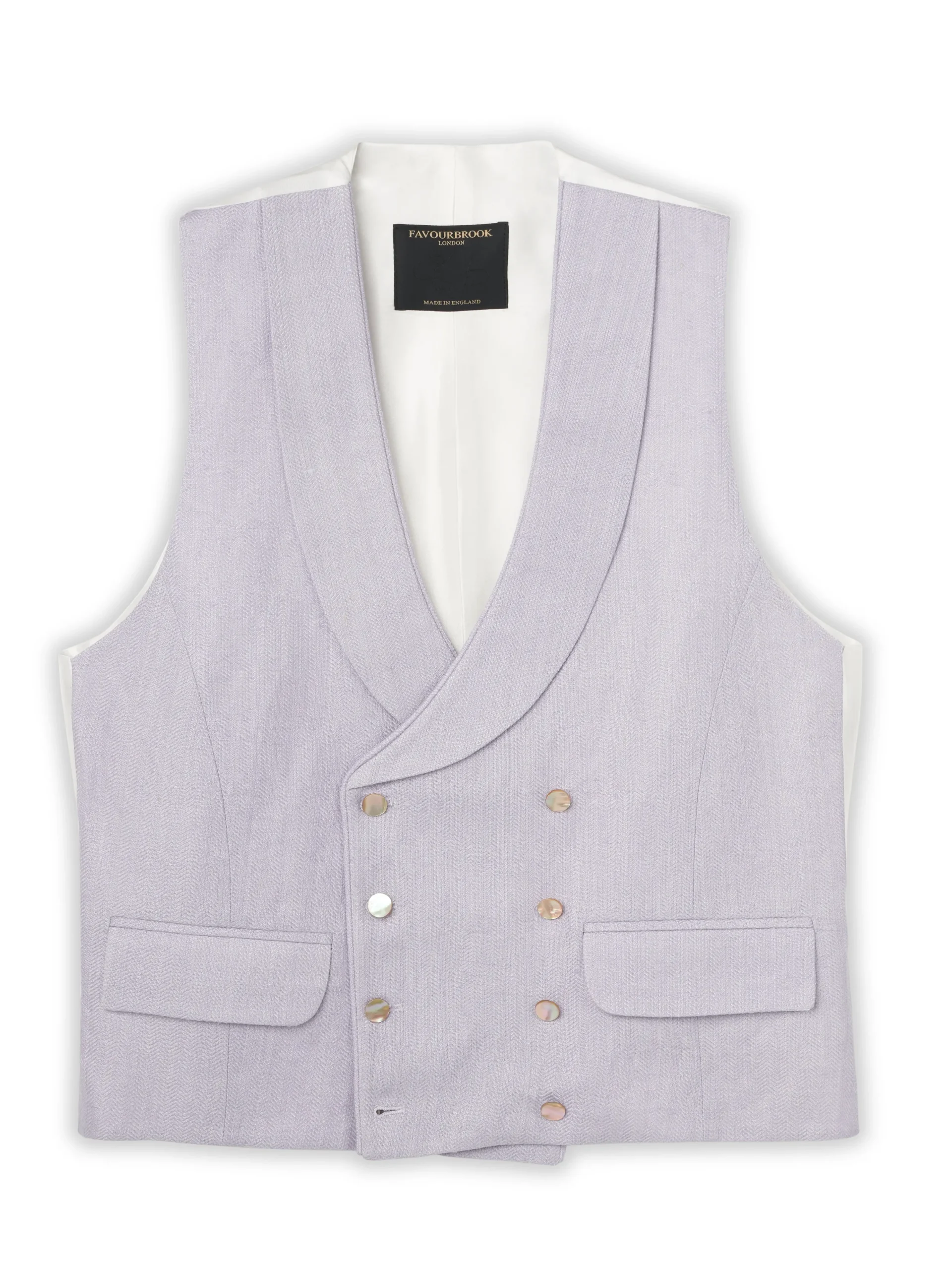 Favourbrook Lilac Randwick Double Breasted 8 Button Shawl Lapel Piped Waistcoat- Wedding Attire | Waistcoats